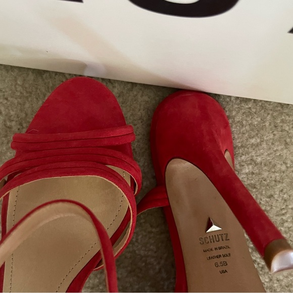 NEW • Schutz • Bogga Strap Suede Sandal Pumps (Red) - Picture 3 of 8